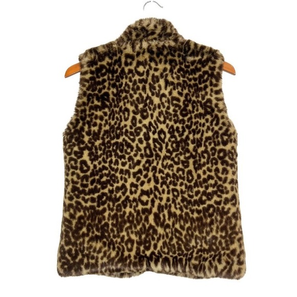 GUESS Reversible Faux Fur Leopard Vest Olive Green Zip Women's Sz S Y2K - Picture 7 of 9